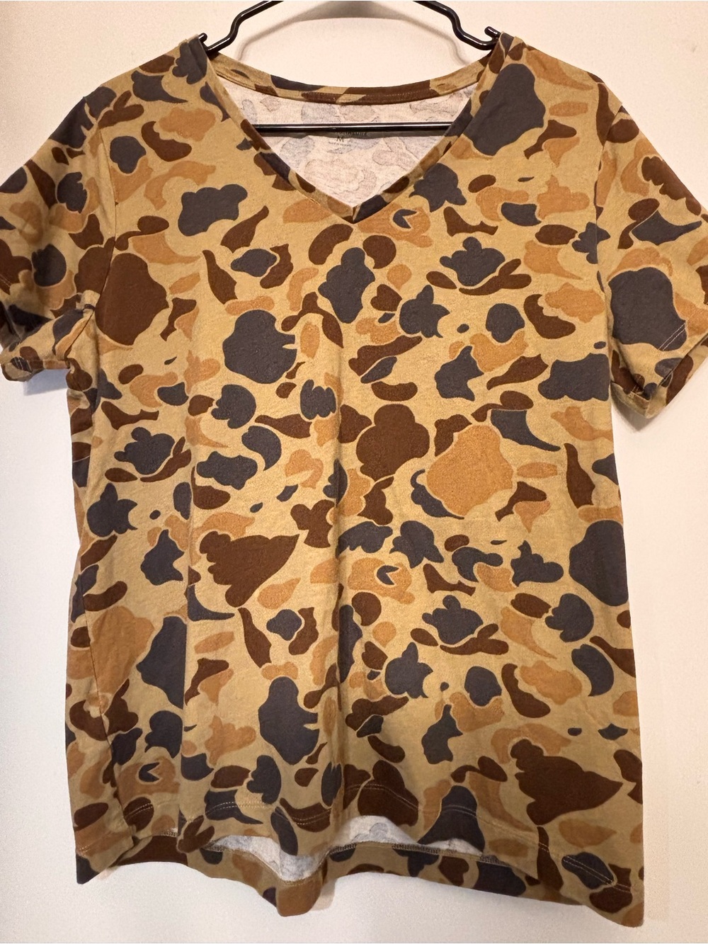 L.L. Bean V-Neck Short Sleeve Tee in Tan, Brown & Dark Gray Camo